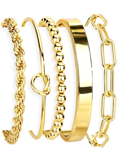 Gold Bracelets Set for Women Non Tarnish, Waterproof 14K Gold Plated