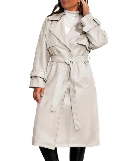 Women's Trench Coat Plus Size Faux Leather Moto Long Jacket