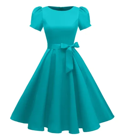 tagunop Women's Boatneck Vintage 1950s Cocktail Party Dress with Puff Sleeves