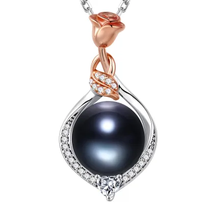 Iefil Rose Pearl Necklaces, Anniversary Birthday Gifts for Women Wife | 10-11mm Freshwater Pearl, Jewelry Gifts for Wife Mom Girlfriend Her, Gift Box Packaging, 925 Sterling Silver, 19+2inches