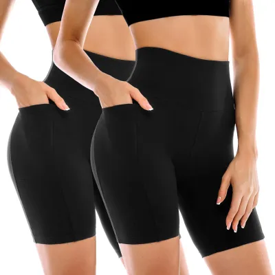 Leafigure 2 Pack Womens Biker Shorts with Pockets 6" | High Waisted, Tummy Control, Running, Gym, Workout, Yoga Shorts