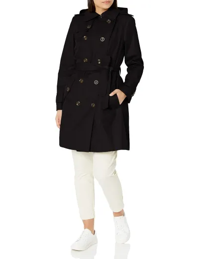 London Fog Women's Double Breasted Short Trenchcoat with Belt